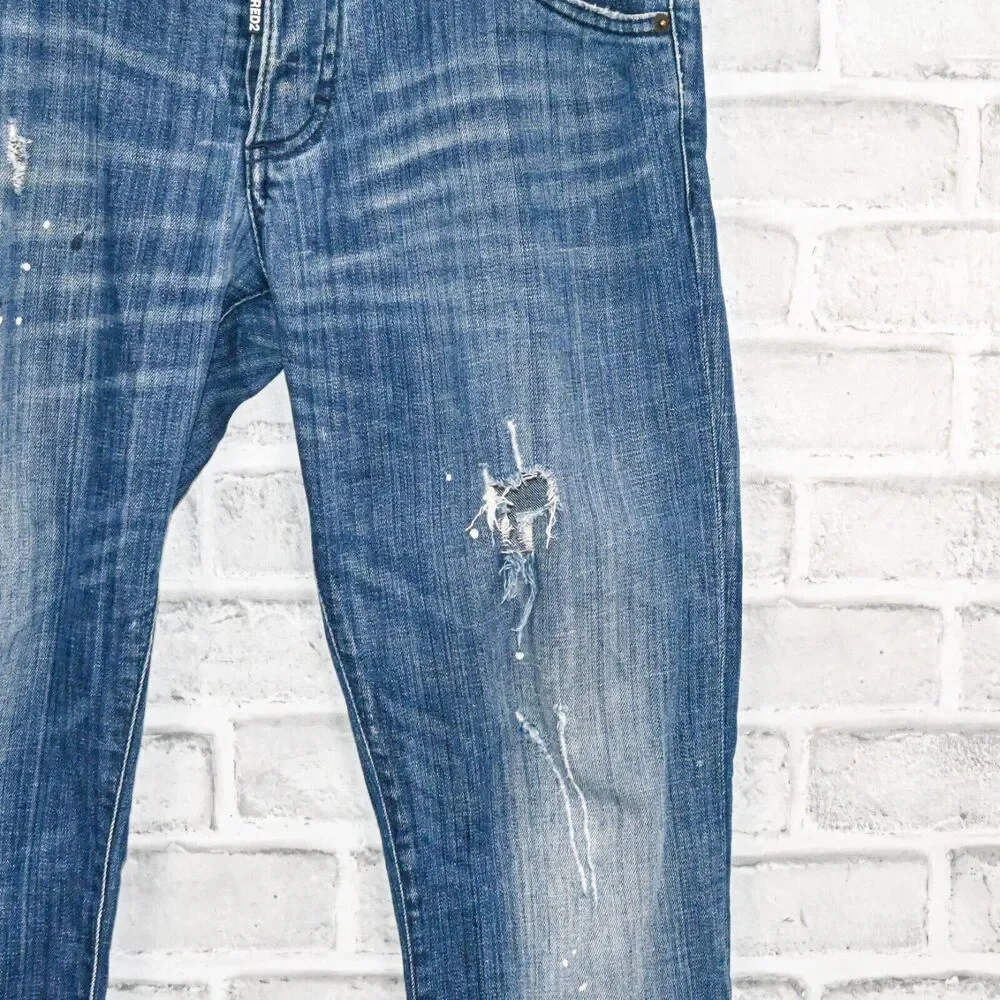 Men's Blue Distressed Straight-Leg Jeans